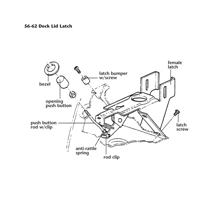 C1 Deck Lid Push Button Rod Clip Only 58-62 - Afbeelding 2