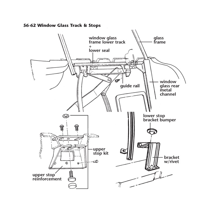 C1 Door Glass Lower Stop Bracket 56-62 - Afbeelding 2