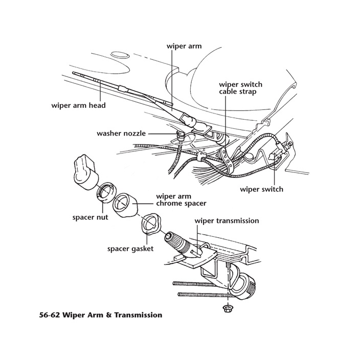 C1 Windshield Wiper Arm Spacer Gaskets 58-62 - Afbeelding 2