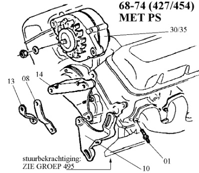 460-14 C2/C3 Bovenste beugel 427 & 454 met power steering 65-74 - Afbeelding 2