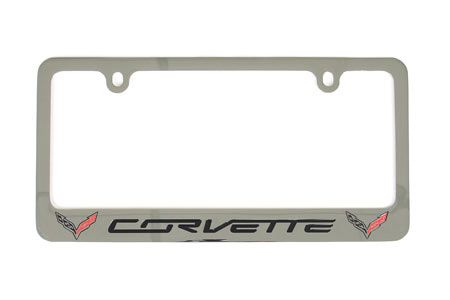 Chromen kentekenplaatframe met C7-vlaggen en Corvette-script 14-19