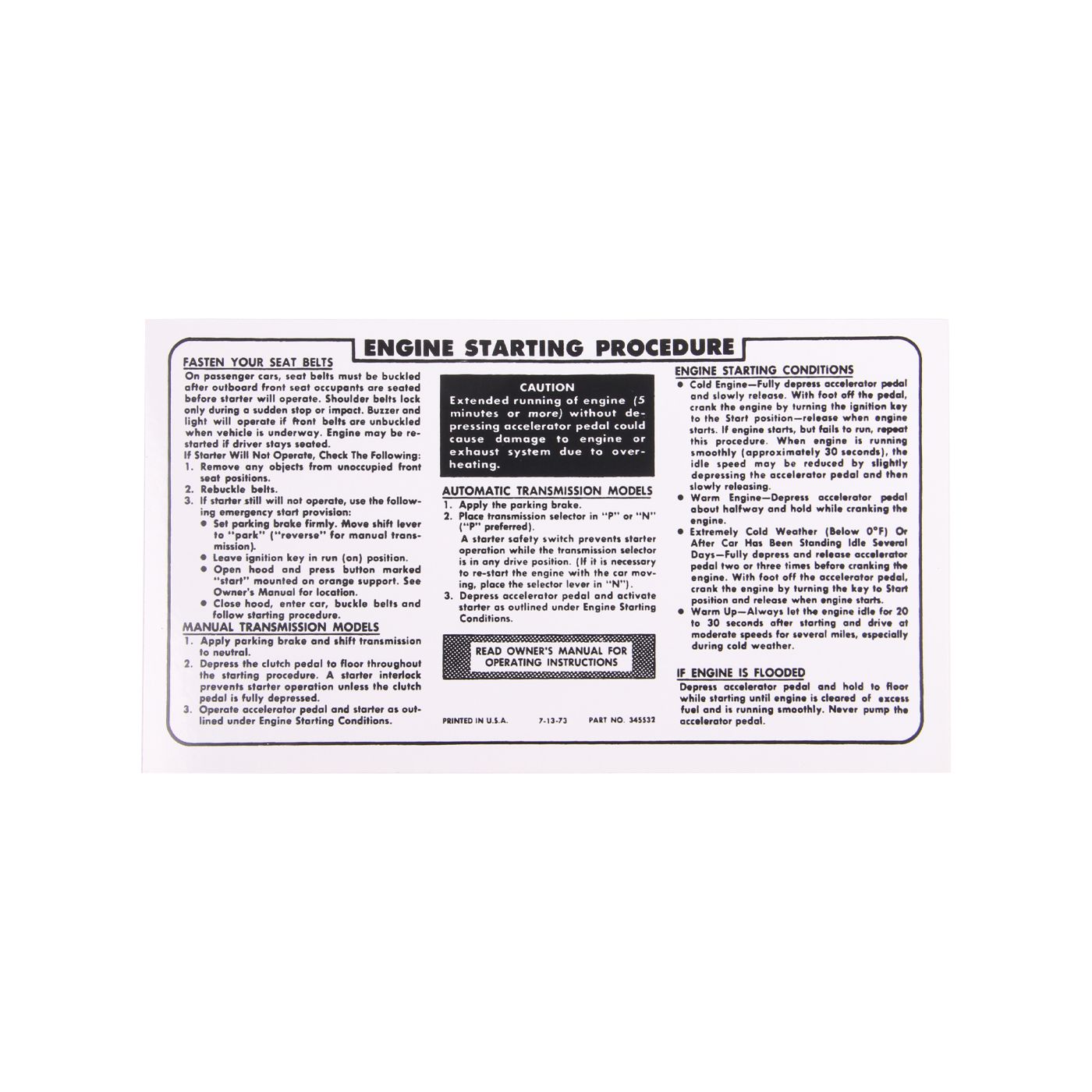 MF-522 Sticker voor startprocedure motor 74-75 (zonneklep)