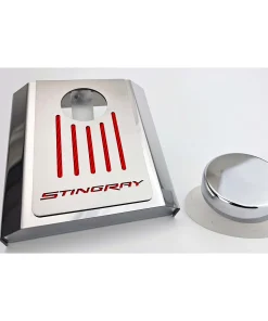 X-4628 Voor automaat, roestvrijstalen hoofdcilinderafdekking met carbon Stingray-script en ribben 14-19