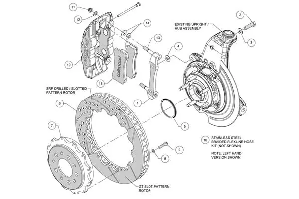 DB-989 Wilwood AERO4 Achterrem set met 14,25" SRP geboorde remschijven 14-19 - Afbeelding 7