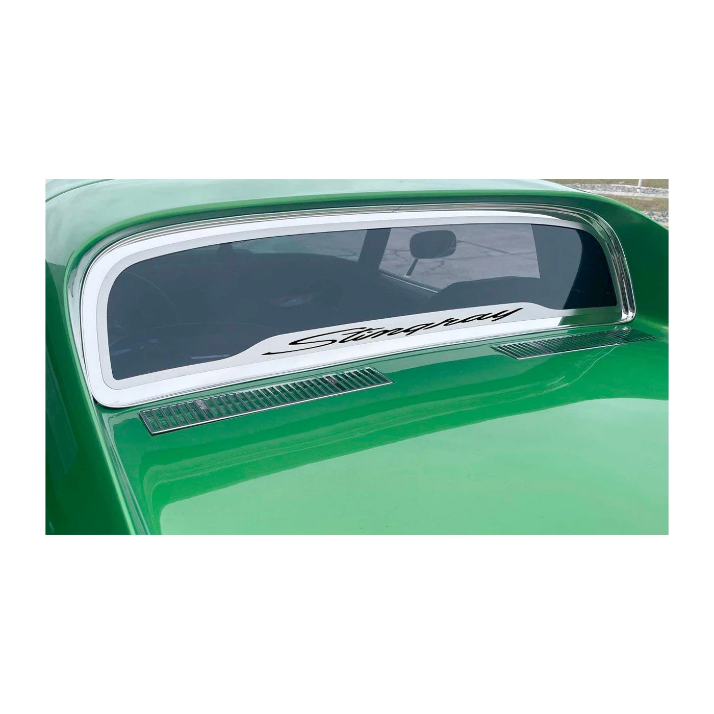 X-4549 Coupé Achterruit Exterieur Roestvrijstalen Afwerking Frame met Carbon Stingray Script 68-75 - Afbeelding 2