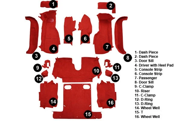 I-569 Complete tapijt set voor 88-89 Conv (polyester achterkant) - Afbeelding 2