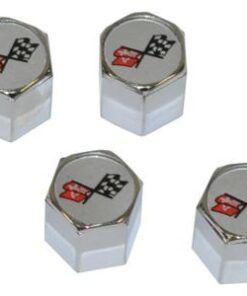 101127 Crossflag Logo Chrome Valve Stem Caps Set of 4
