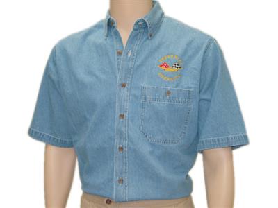 103660 Denim Shirt - Short Sleeve With C1 / C2 / C3 Or C4 Corvette Embroidered Logo