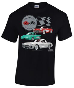 111980 1953-1962 Zwart T-shirt C1 3 auto's voorkant print *Specificeer maat*