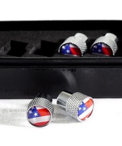 112984 USA Flag Chrome Knurled Valve Stem Caps