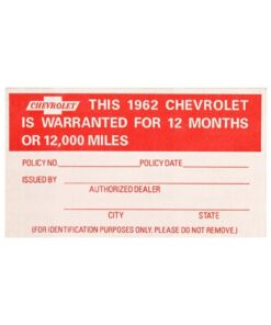 261218 62 Decal - Engine Compartment 12 Month 12000 Mile Warranty