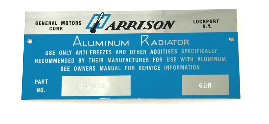 261609 60-62 Radiator Metal Plate – Harrison (Dated)