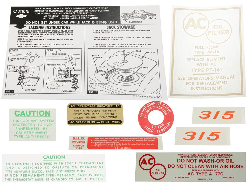 261635 61 Decal Set - 315 Horsepower - 9 Pieces