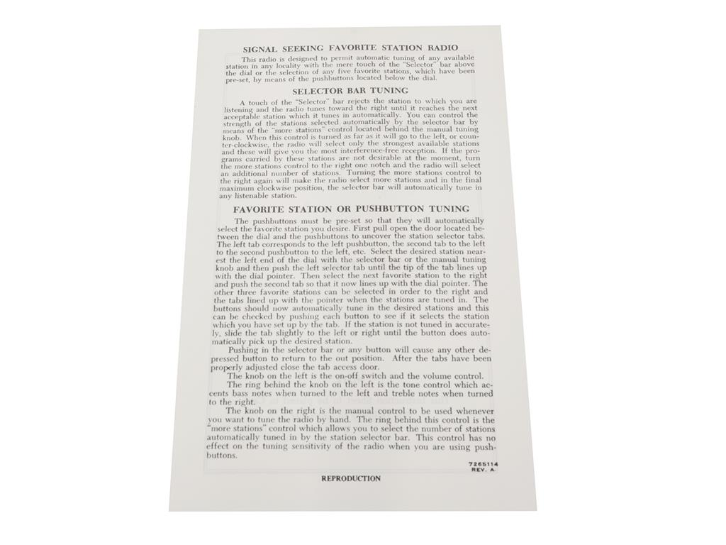 261804 1953-1957 Radio-instructieblad