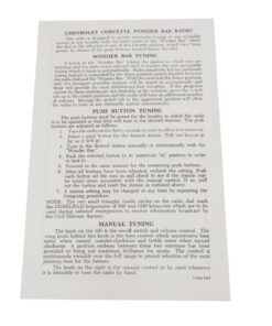 261805 1958-1963 Radio Wonder Bar-instructieblad - 1963 vroeg - GM # 7282755