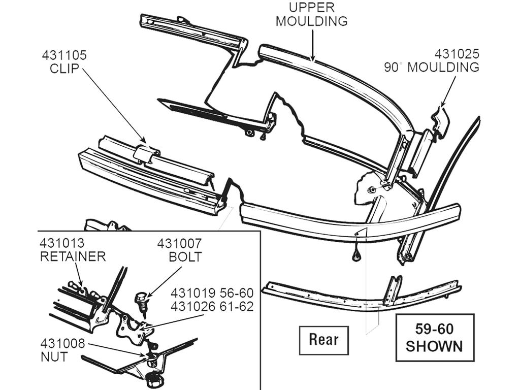 431019 56-62 Hardtop klinknagelplaat / vulring voor achterruit