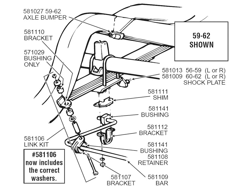 581110 60-62 Stabilizer / Sway Bar Link Bracket - Rear Welds To Frame