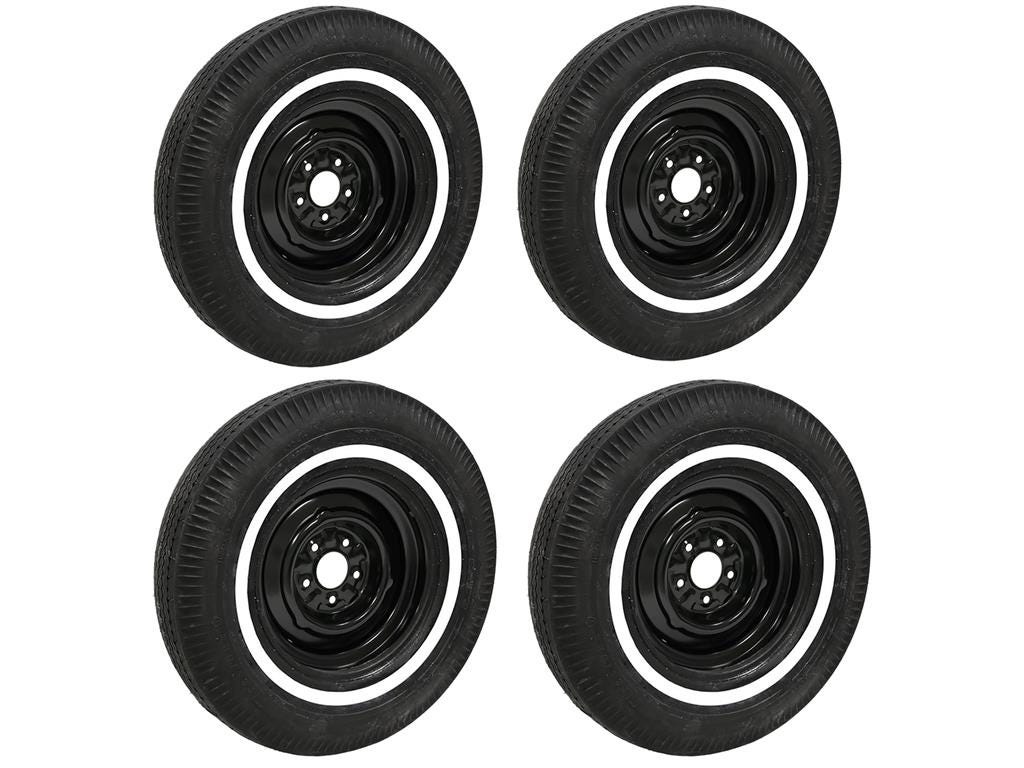 641159 1956-1962 1” Whitewall Bias Look-radiaalbanden met gemonteerde wielen (ND)