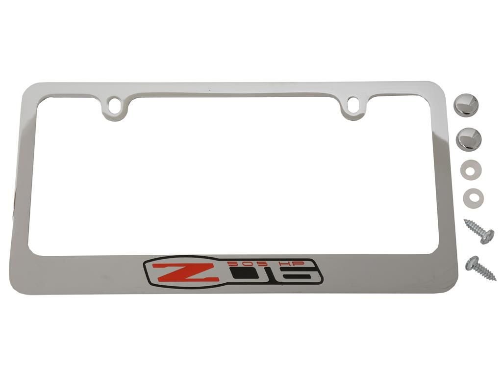 106299 06-13 License Plate Frame / Bezel - C6 Z06 505pk Logo Chrome
