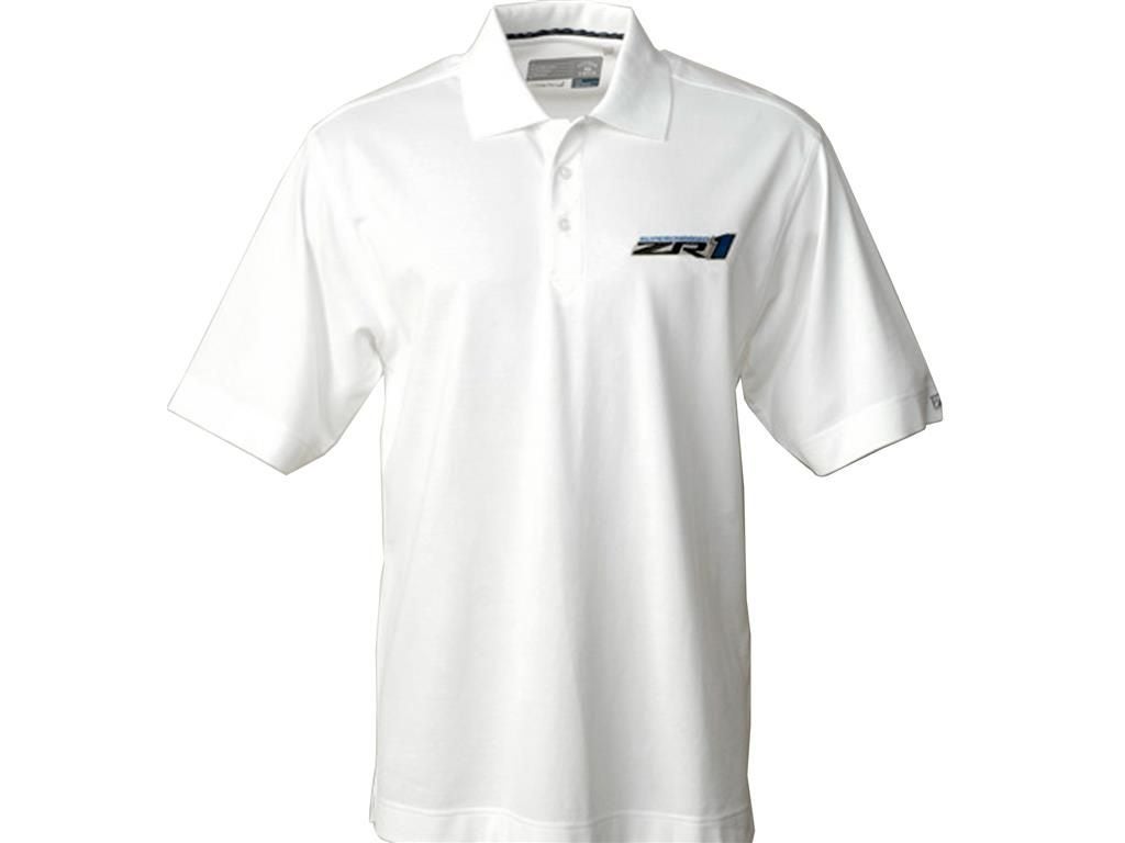 106749 White Cutter And Buck Championship Polo Shirt With ZR1 Emblem *Clearance