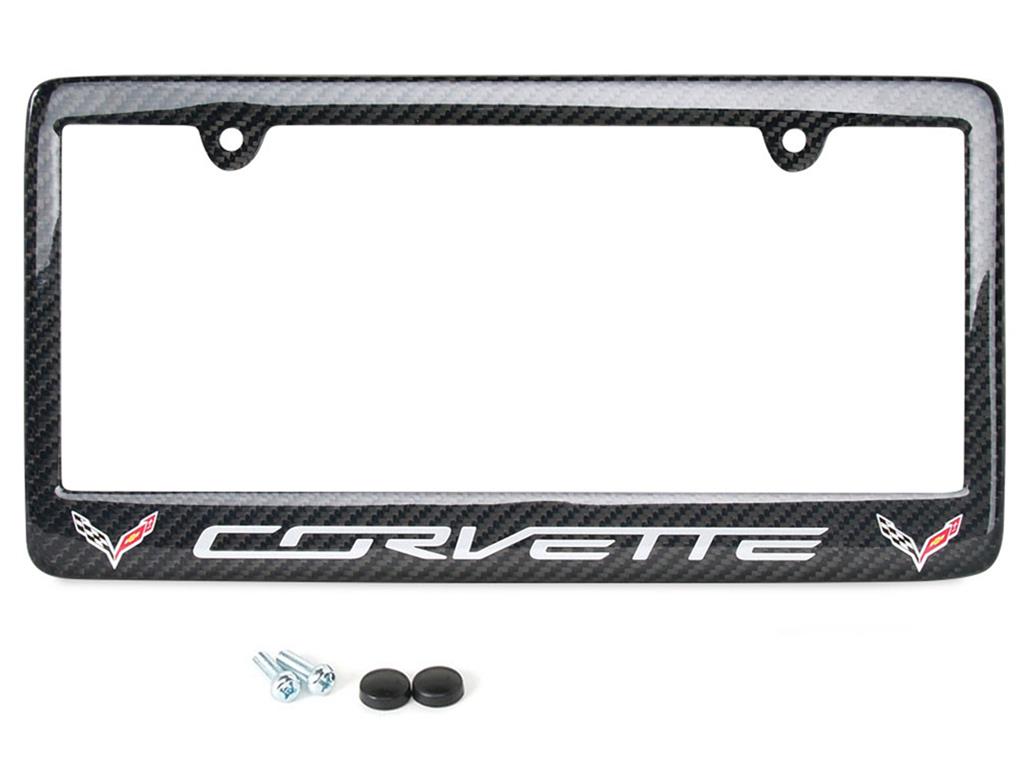 107530 14-19 C/Fbr Rear Lic Plate Frame w/ Script & Flag
