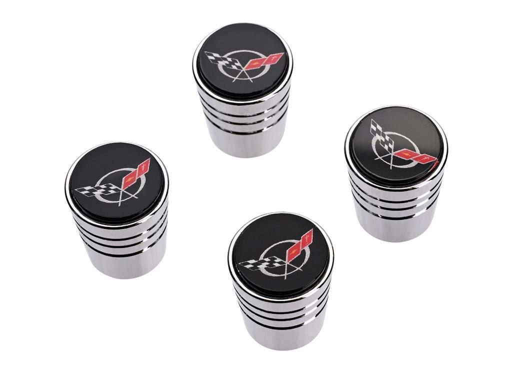 115001 C5 Logo Chrome Tapered Valve Stam Caps
