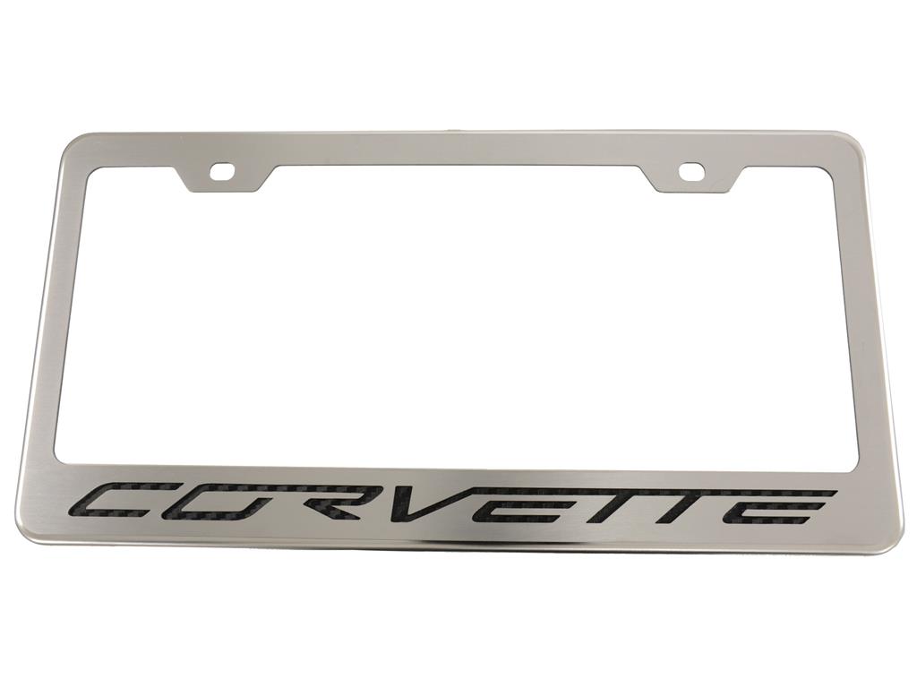 116845 05-13 License Plate Bezel - Geborsteld roestvrij staal w/ Carbon Fiber Letters