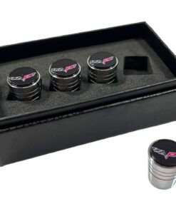 116998 C6 Logo Chrome Tapered Knurled Valve Stem Caps