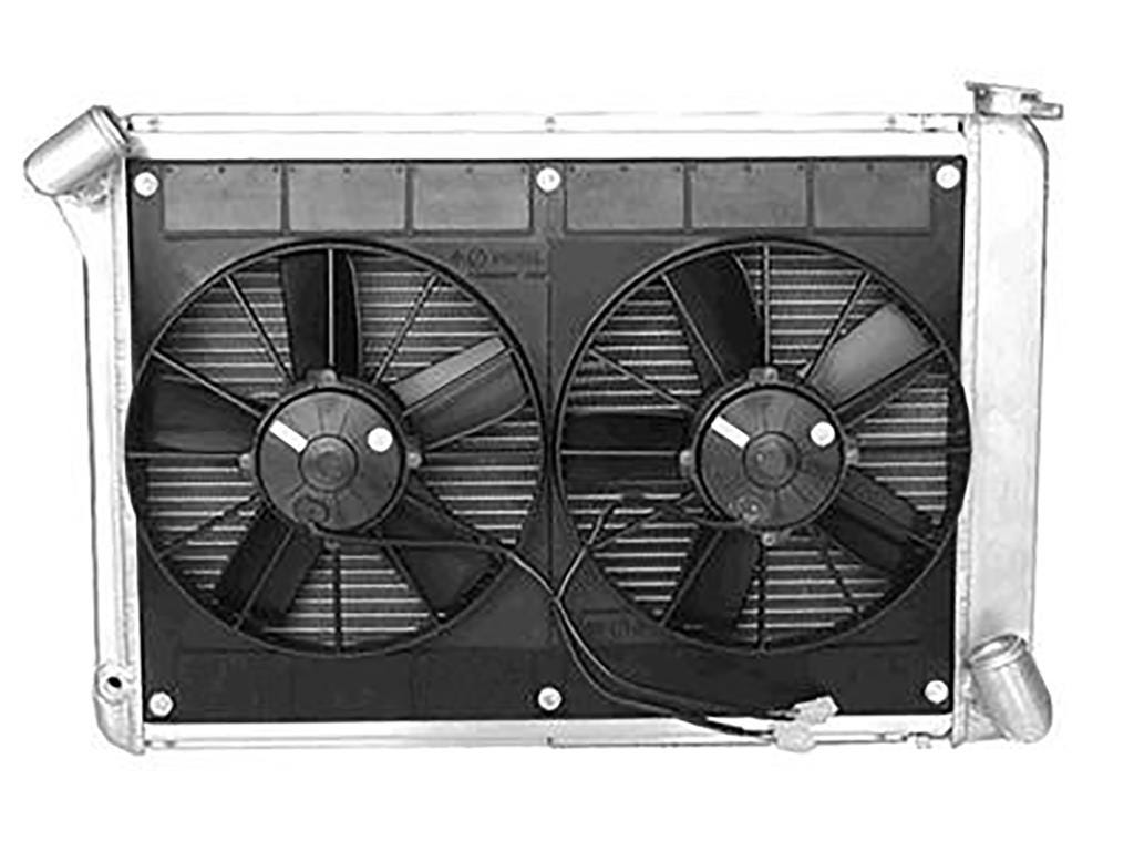 242283 66-68 427 w/4-spd & 68 327 w/AC Direct Fit Aluminium radiator & Ventilator radiator Afwerking: Natuurlijk