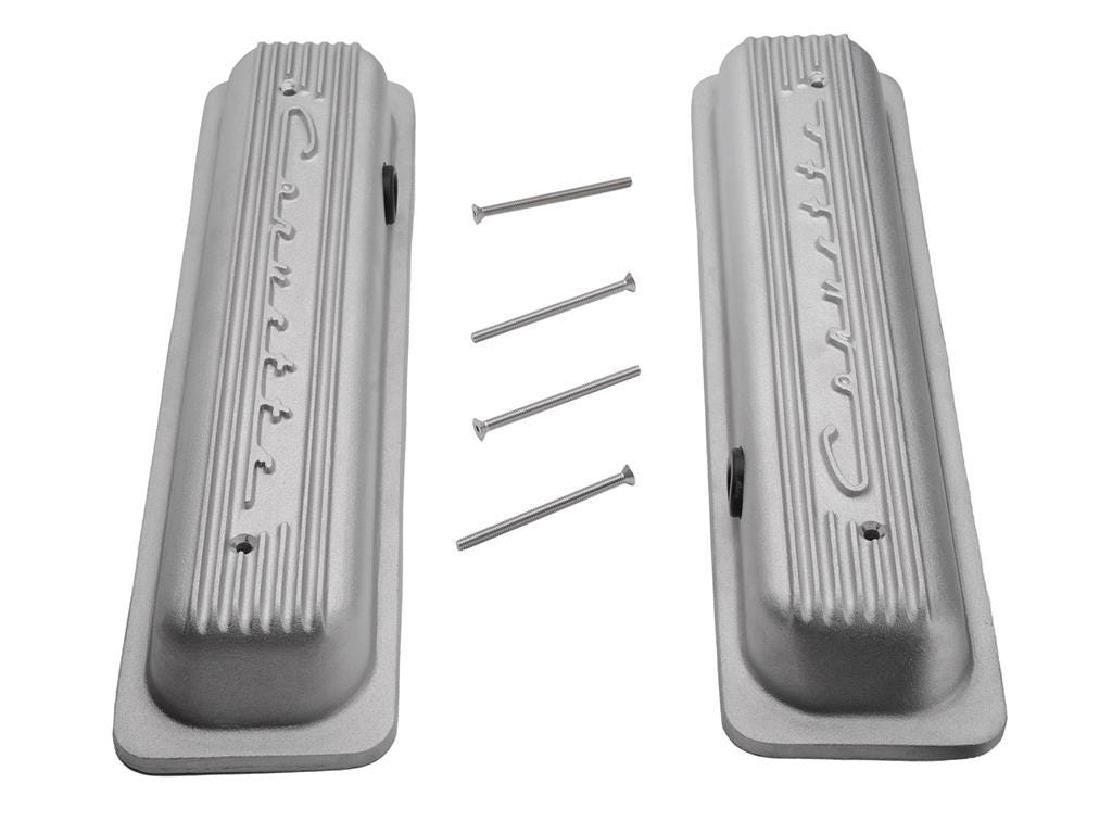 304819 87-91 klep afdekking - met Corvette Script en Fins - gegoten afwerking - paar (ND)
