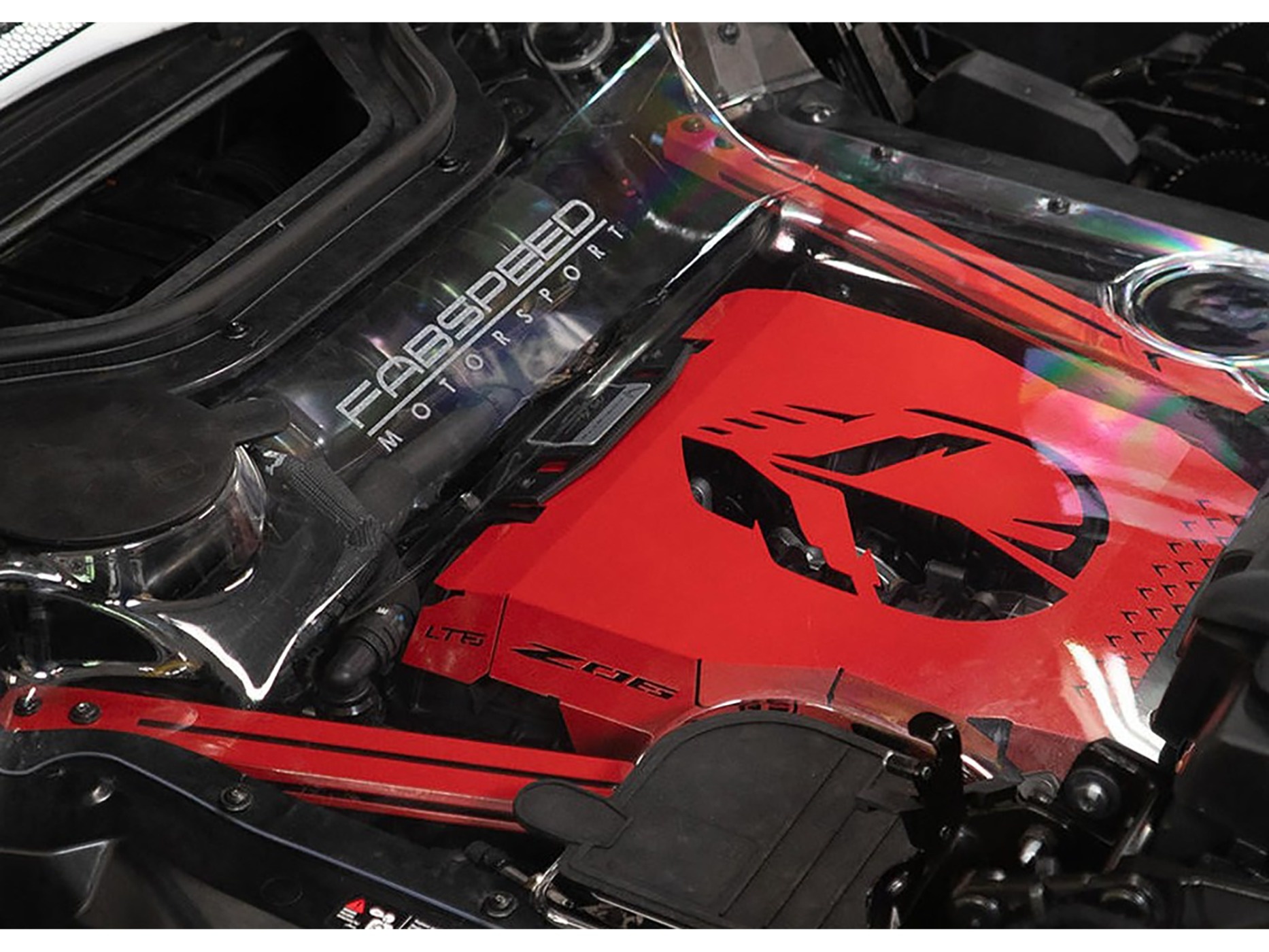 308412 2020-2025 Fabspeed Z06 rood motor afdekking Racing met Strips