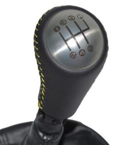 536121 08-13 schakelpook Knob - zwart leer met geel Stitching - 6 Speed