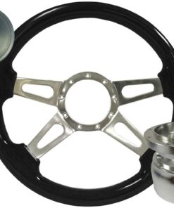 564131 84-89 zwart Ash Wood 4 Spoke stuurinrichting wiel w/ Horn Button en Hub