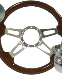 564142 84-89 Walnut Wood 4 Spoke Stuurwiel met Horn Knop en Hub