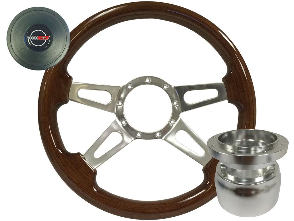 564142 84-89 Walnut Wood 4 Spoke Stuurwiel met Horn Knop en Hub