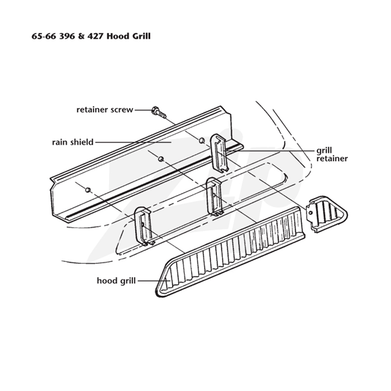 462121 65-66 396/427 Hood Insert Side Molding Rain Shields - Afbeelding 2