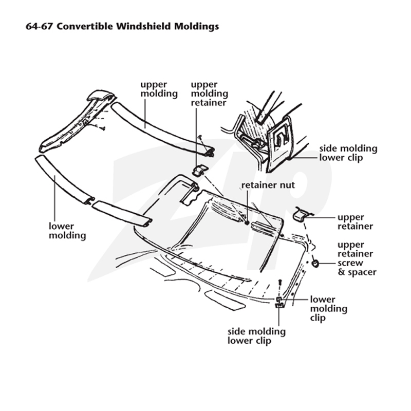332311 63-67 Conv houderschroeven en afstandhouderset voorruit - Afbeelding 3