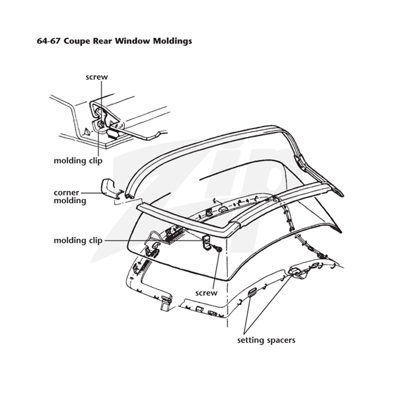332416 64-67 Coupe Rear Window Corner Molding