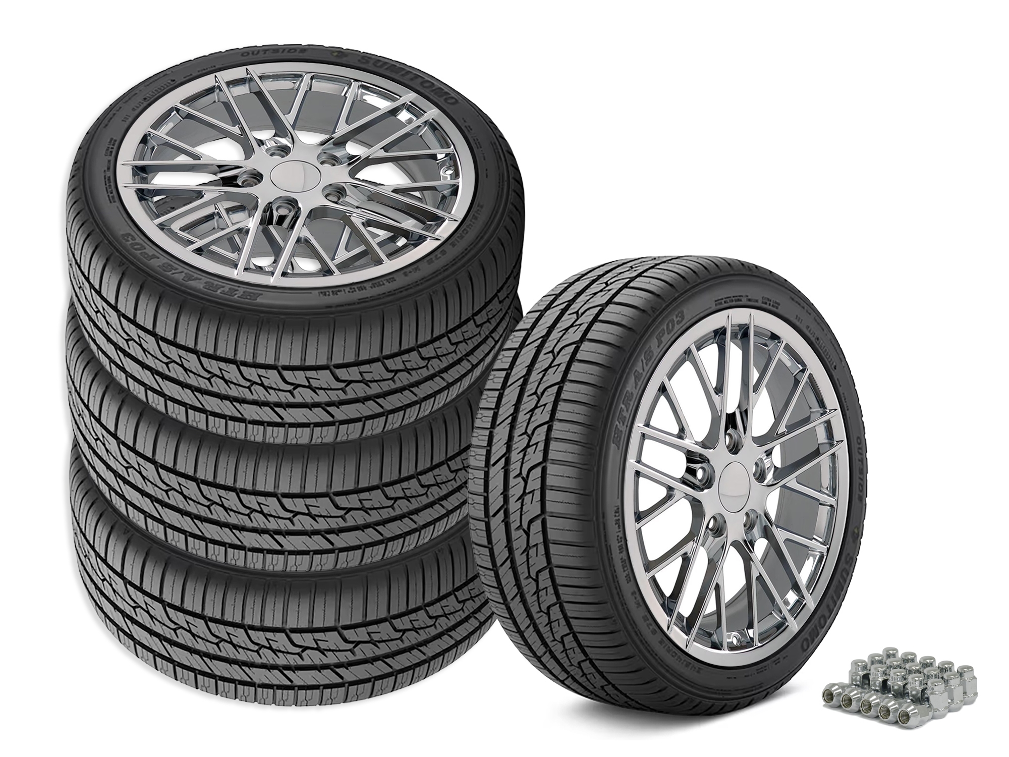 644316 1984-1987 C6 ZR1 Stijl Square Fitment wiel & Band Set Chrome