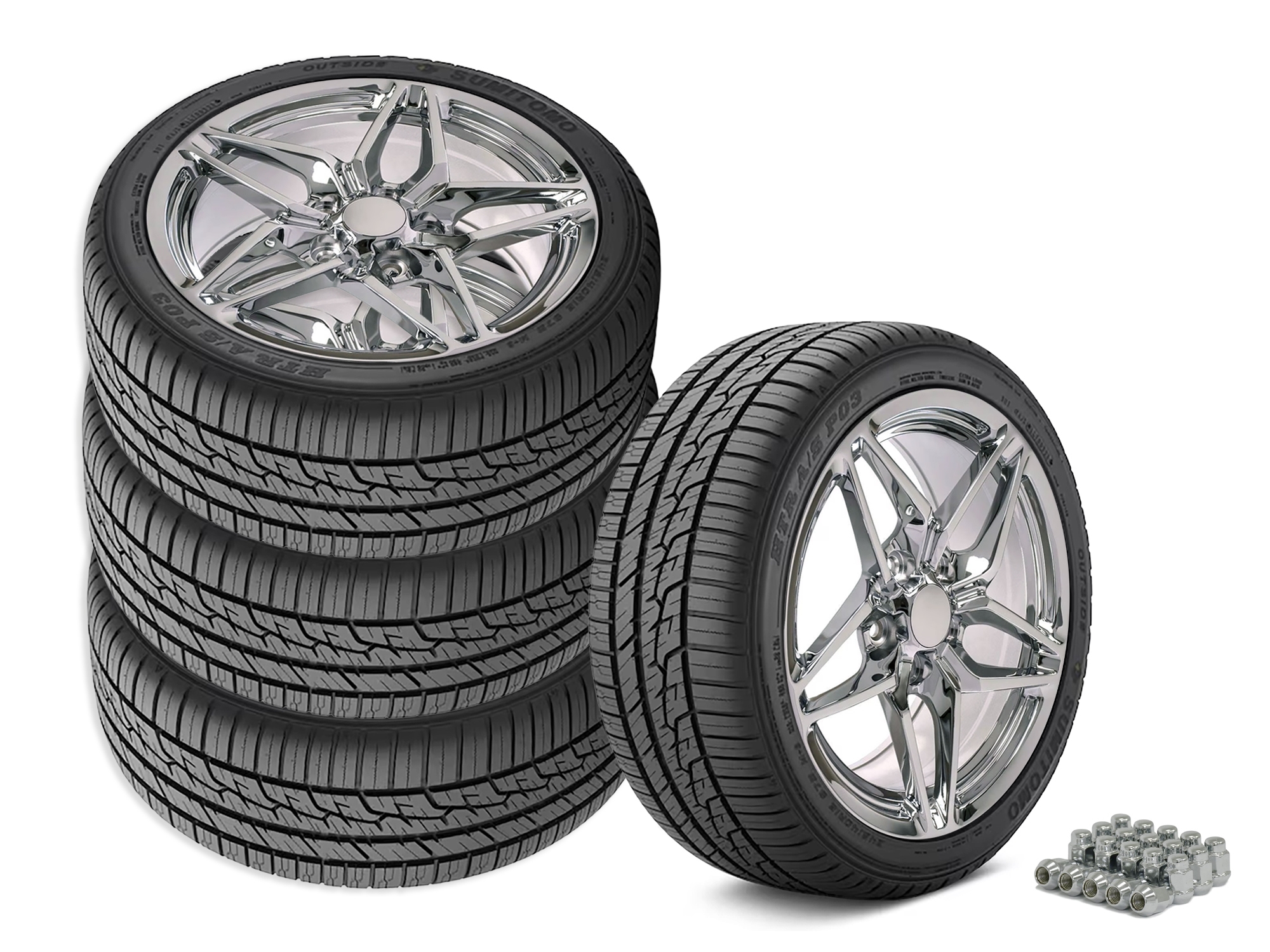644318 1984-1987 C7 ZR1 Stijl Square Fitment wiel & Band Set Chrome
