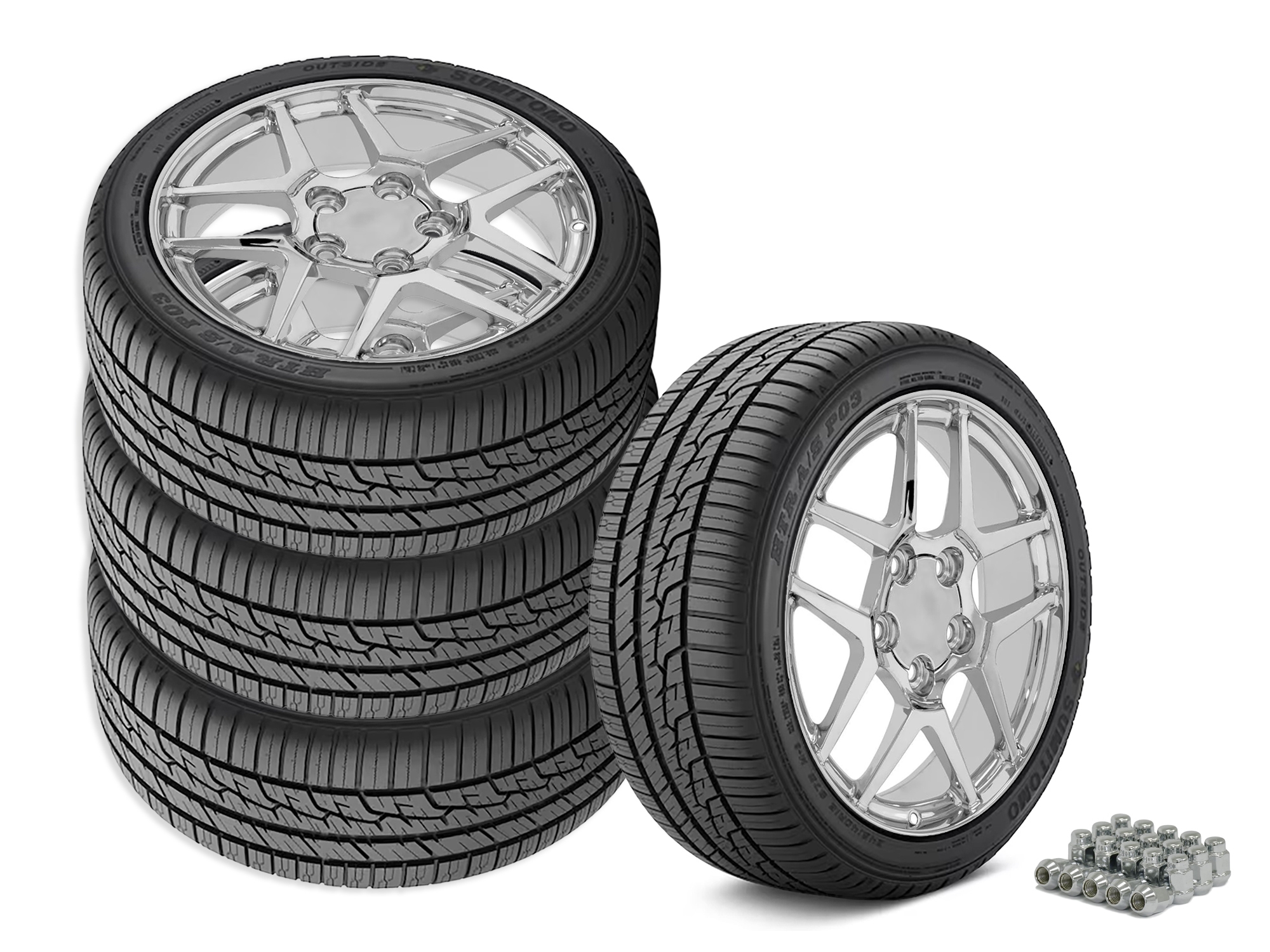 644324 1988-1996 C5 Z06 Stijl Square Fitment wiel & Band Set Chrome
