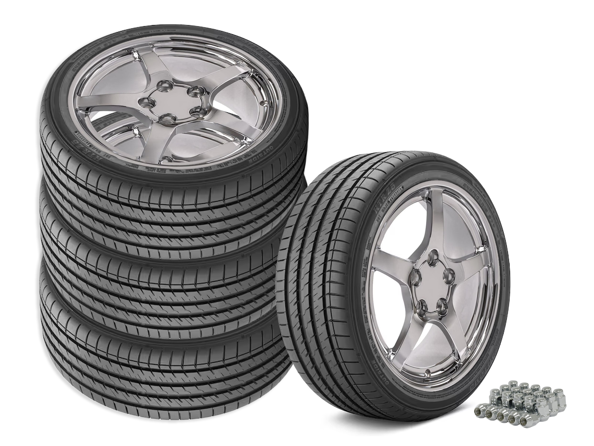 644343 1984-1987 C5 Y2K stijl Staggered Fitment wiel & Band Set Chrome