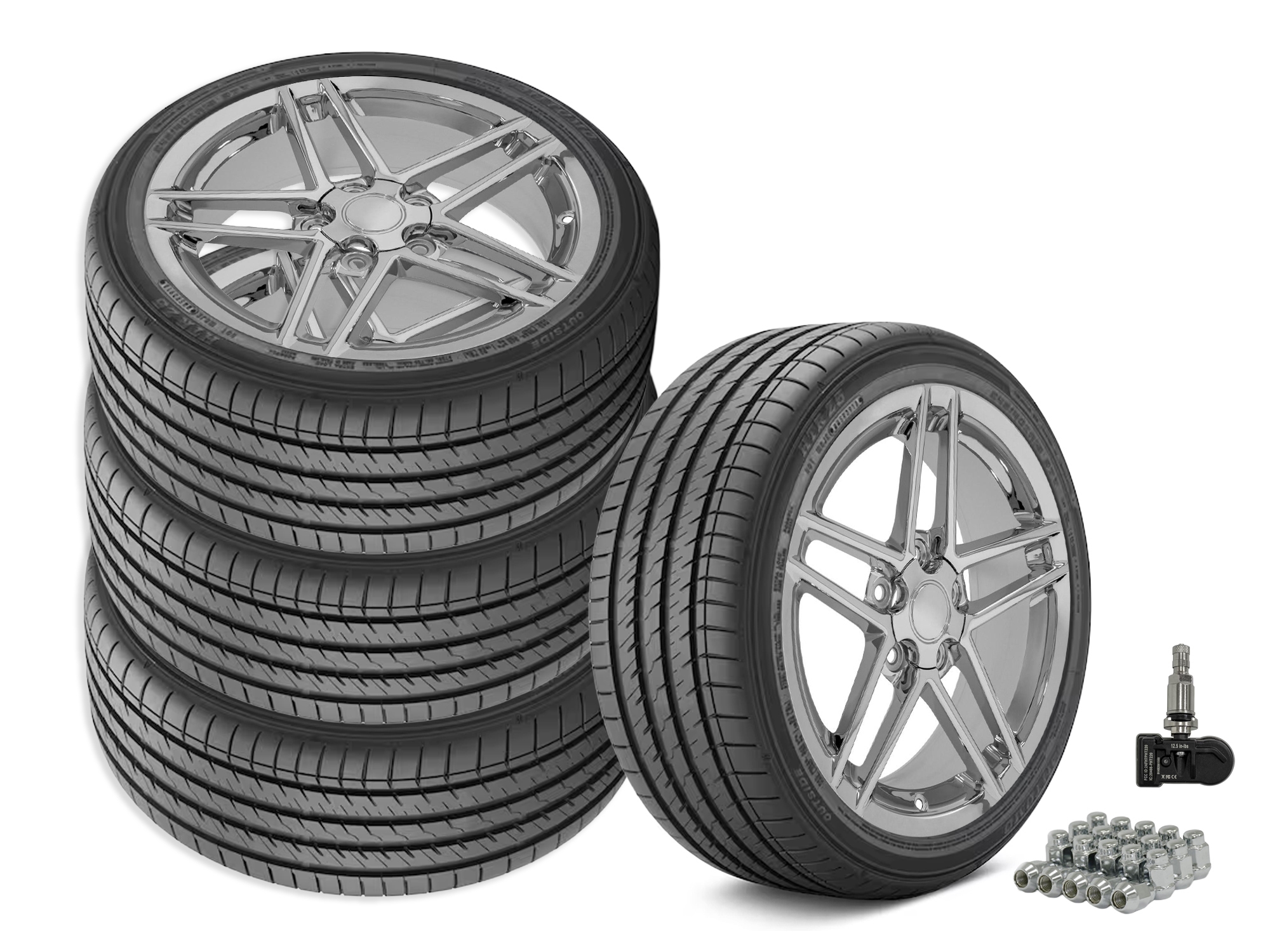 645505 2001-2004 C6 Z06 stijl Staggered Fitment wiel & band Set Chrome