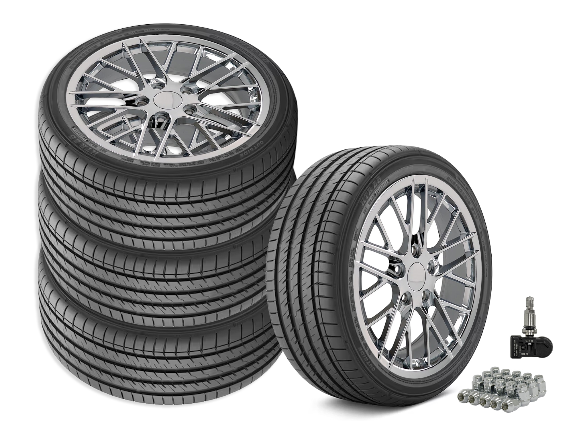 645510 2001-2004 C6 ZR1 Style Staggered Fitment Wheel & Band Set Chrome