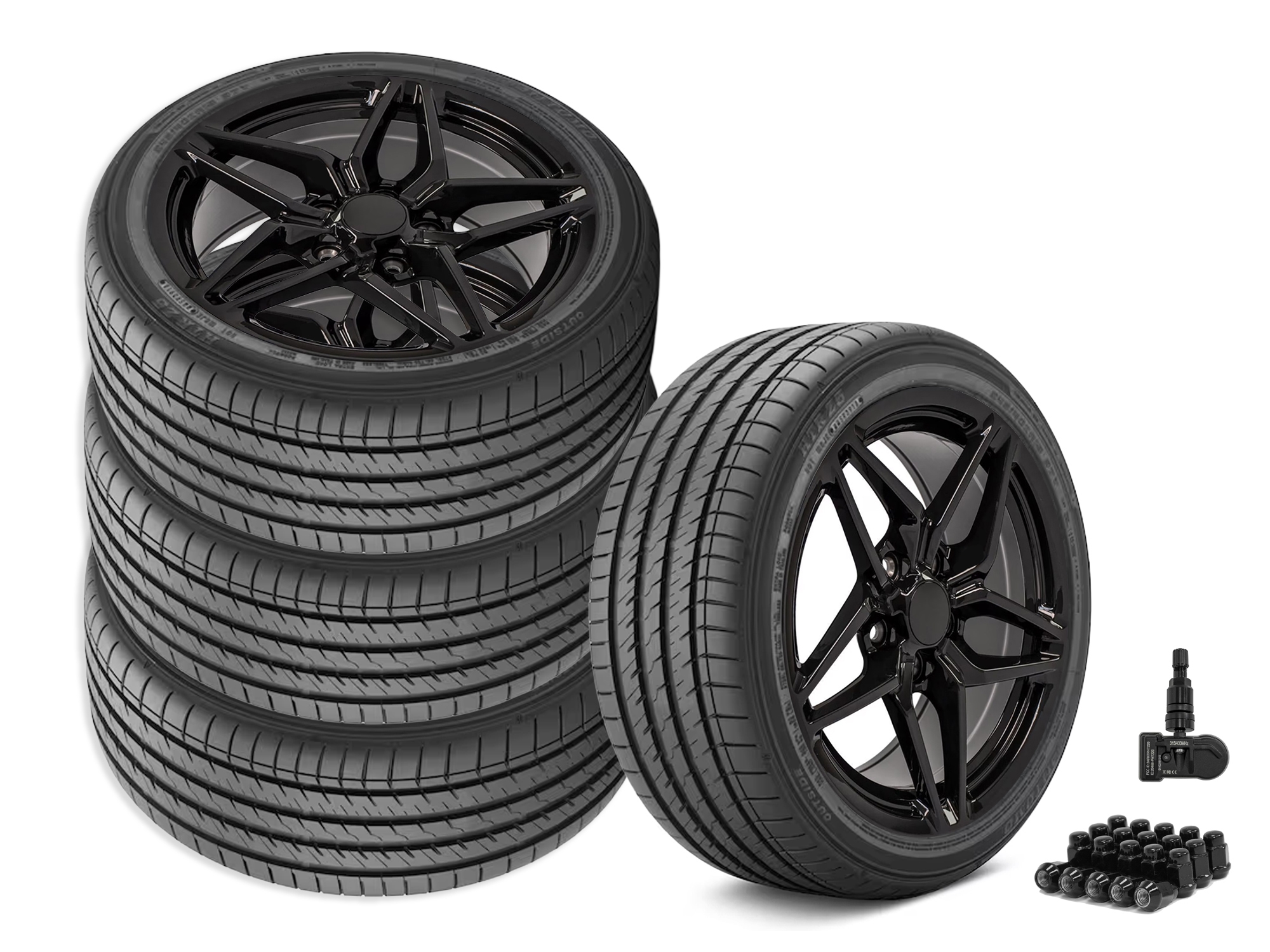 645511 2001-2004 C7 ZR1 Stijl Staggered Fitment Wheel & Band set Satin Black