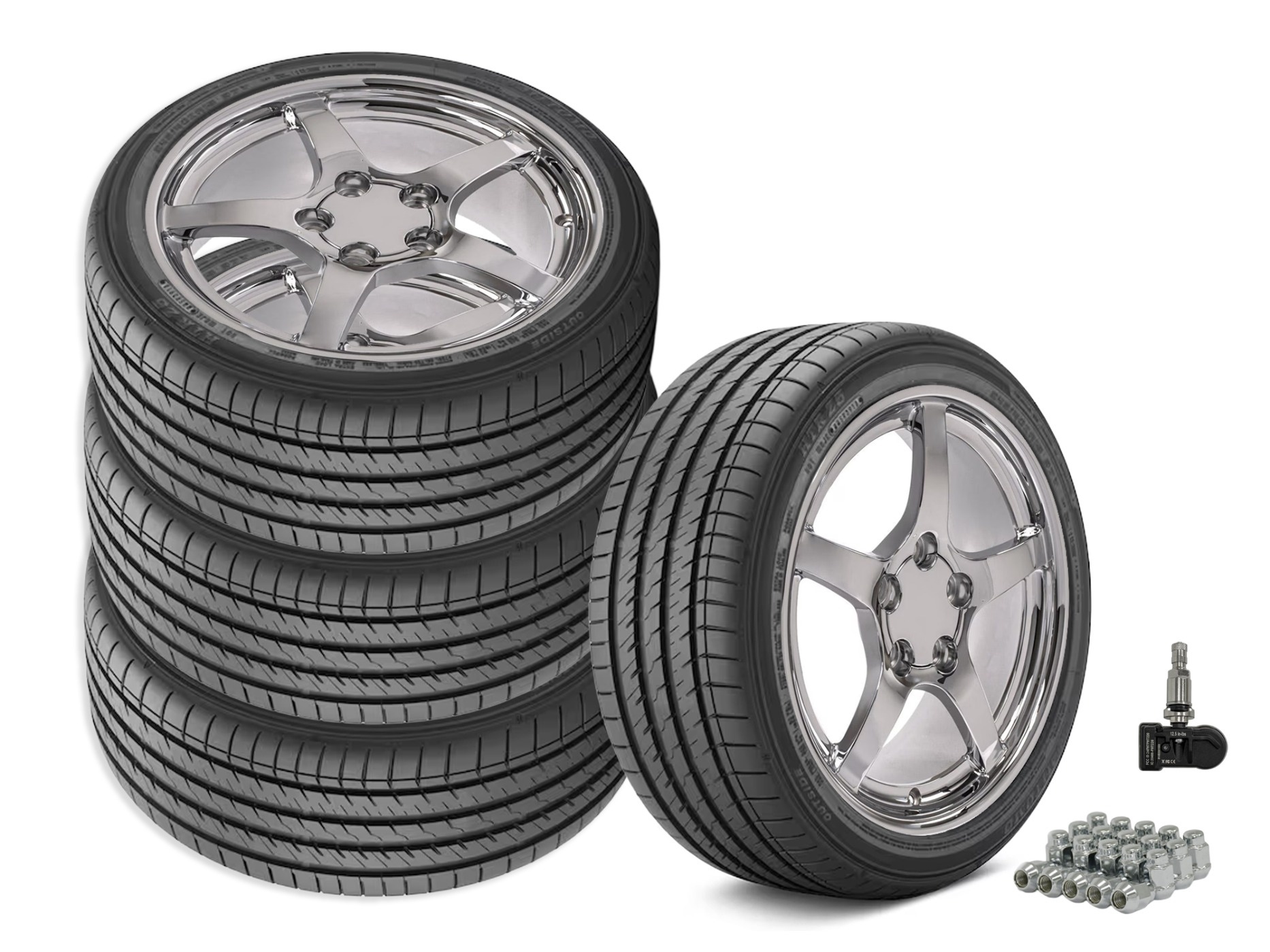 645516 1997-2000 C5 Y2K Style Staggered Fitment Wheel & Band Set Chrome