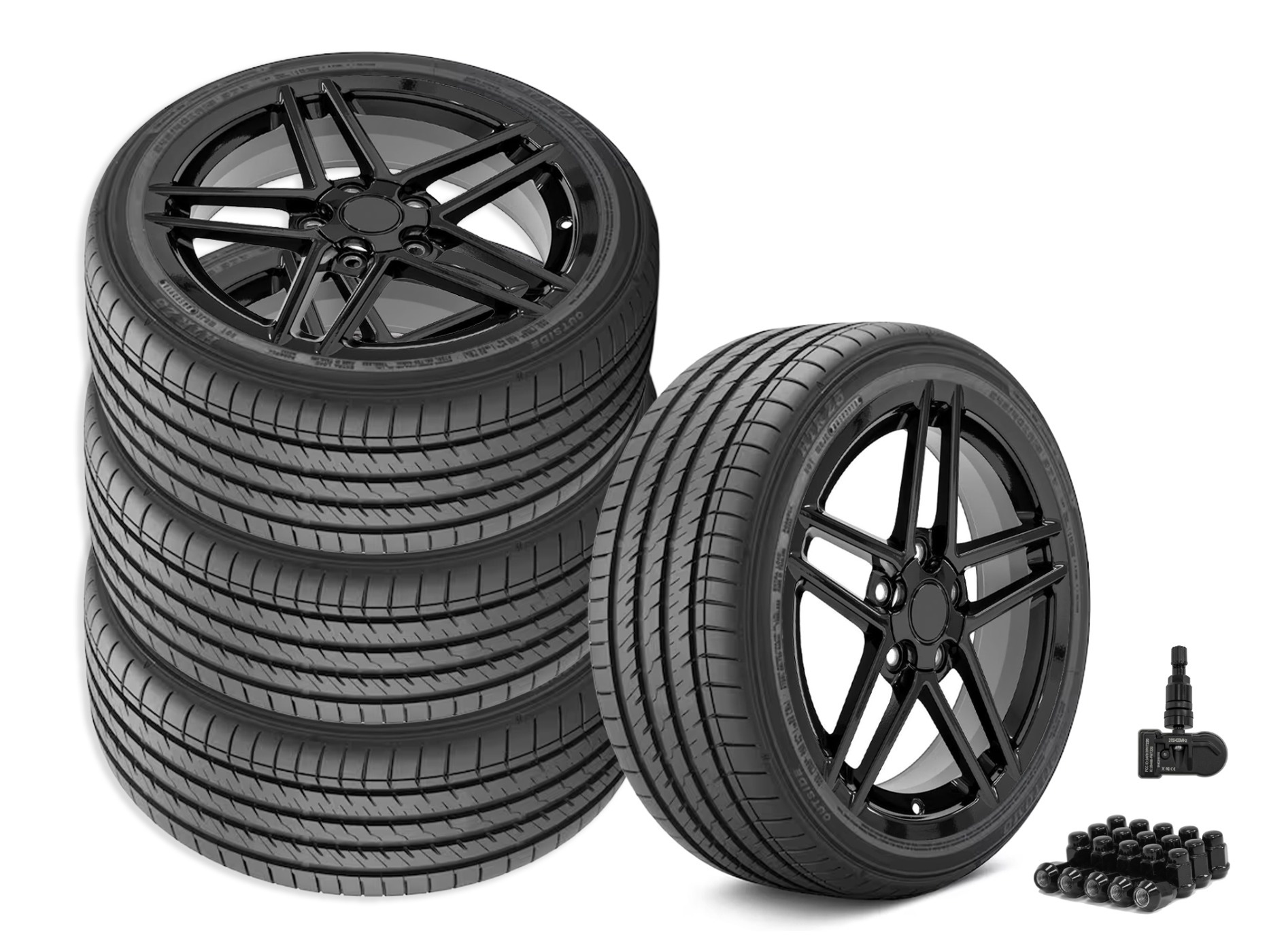 645517 1997-2000 C6 Z06 Stijl Staggered Fitment Wheel & Band Set Gloss Black
