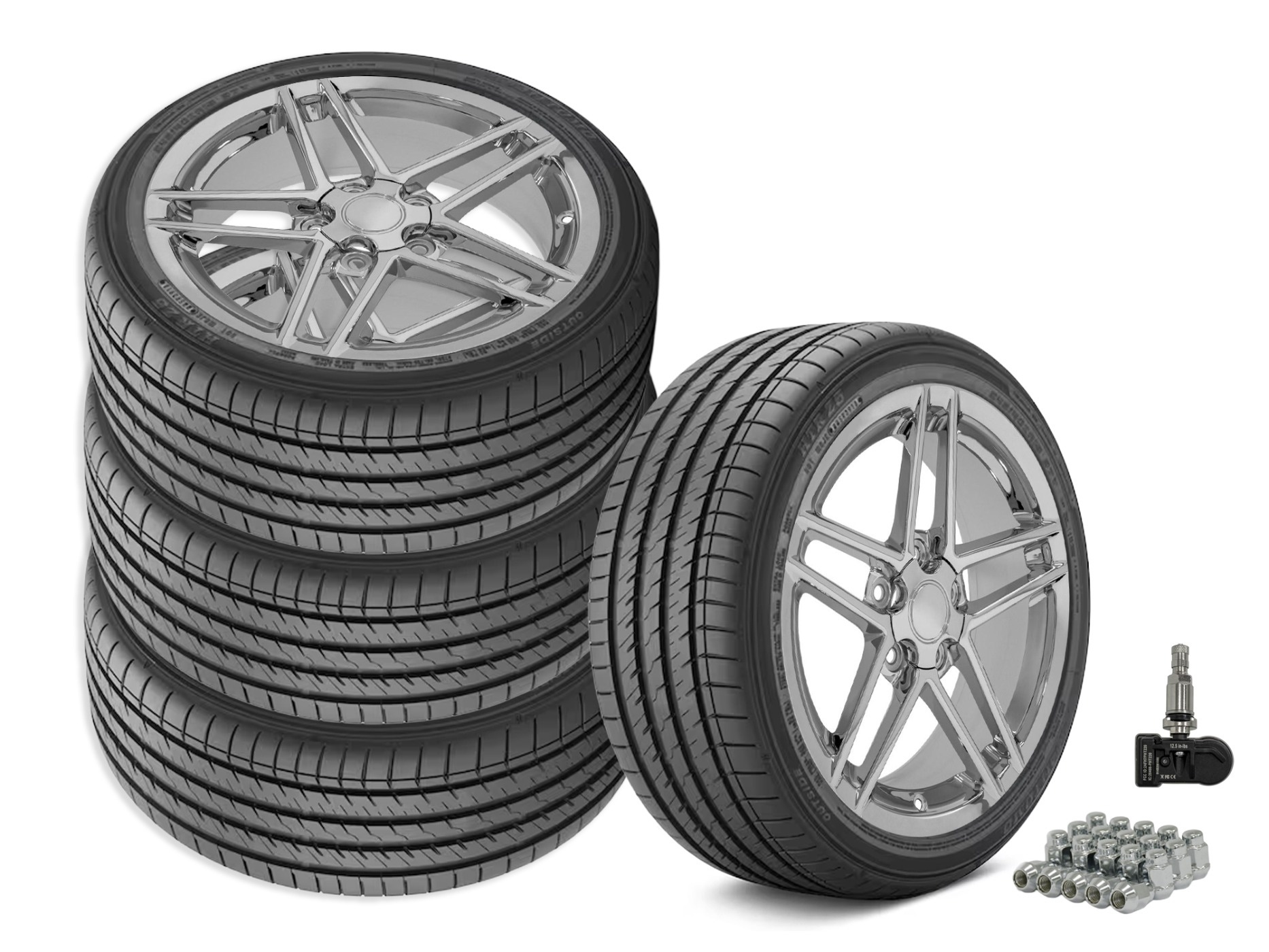 645518 1997-2000 C6 Z06 Style Staggered Fitment Wheel & Band Set Chrome