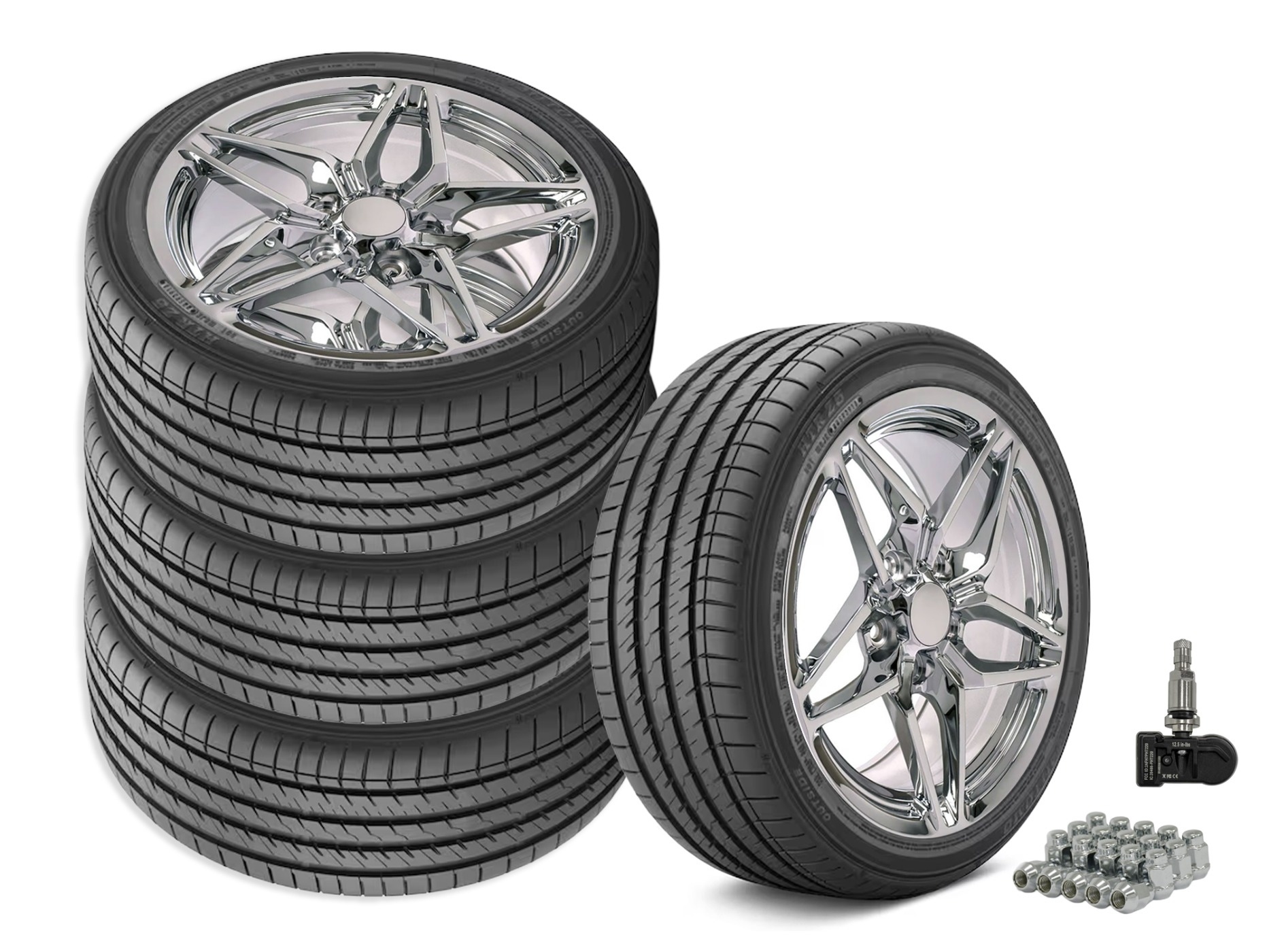 645525 1997-2000 C7 ZR1 Style Staggered Fitment Wheel & Band Set Chrome