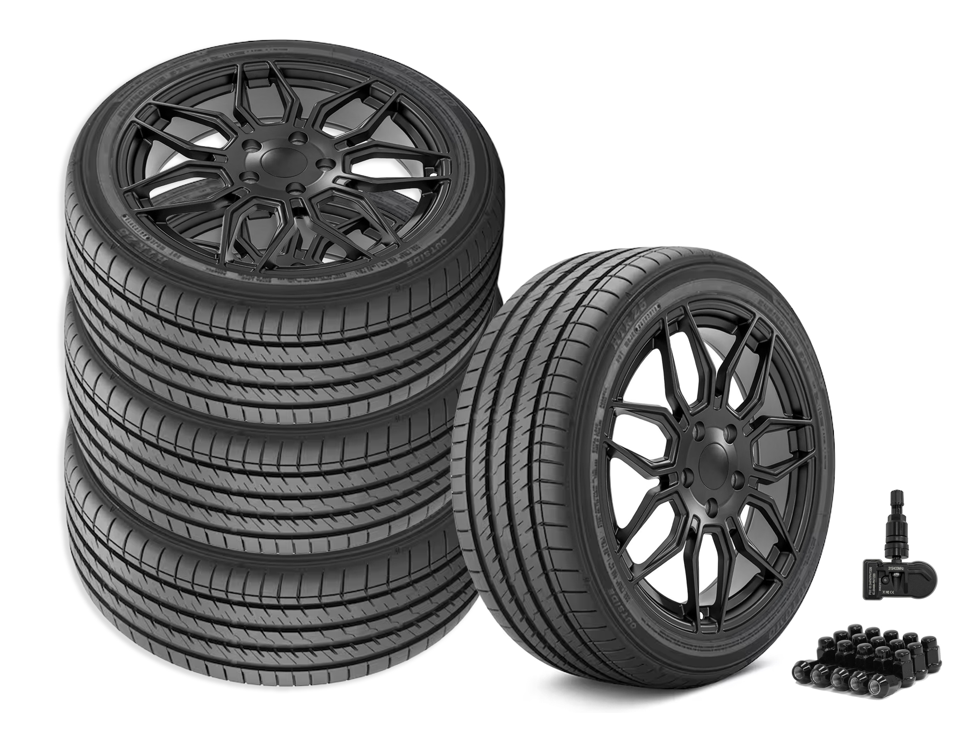 646709 2005-2013 C8 Spider stijl Staggered wiel & band set Satin zwart